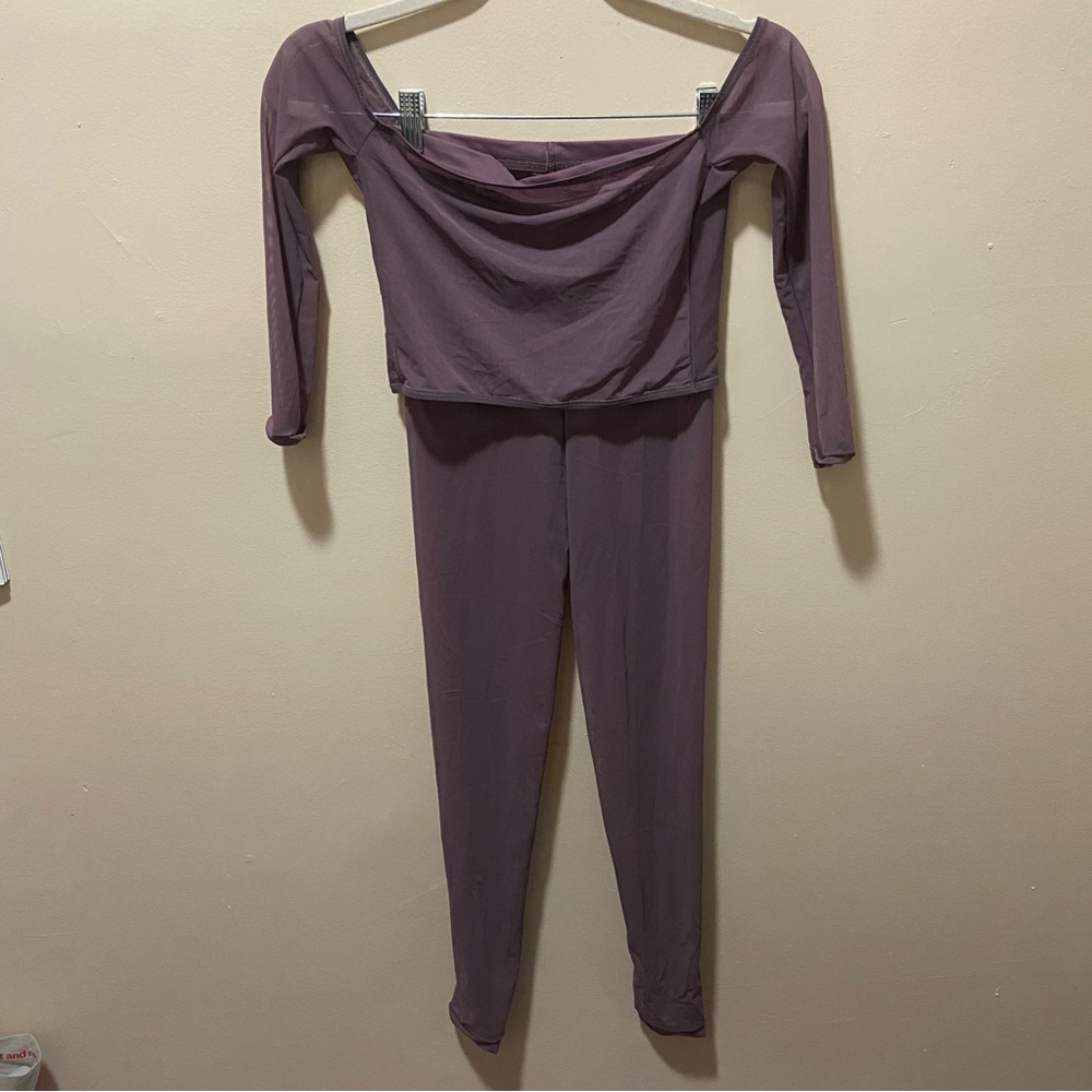 jules dancewear amethyst meshies crop top and legging set